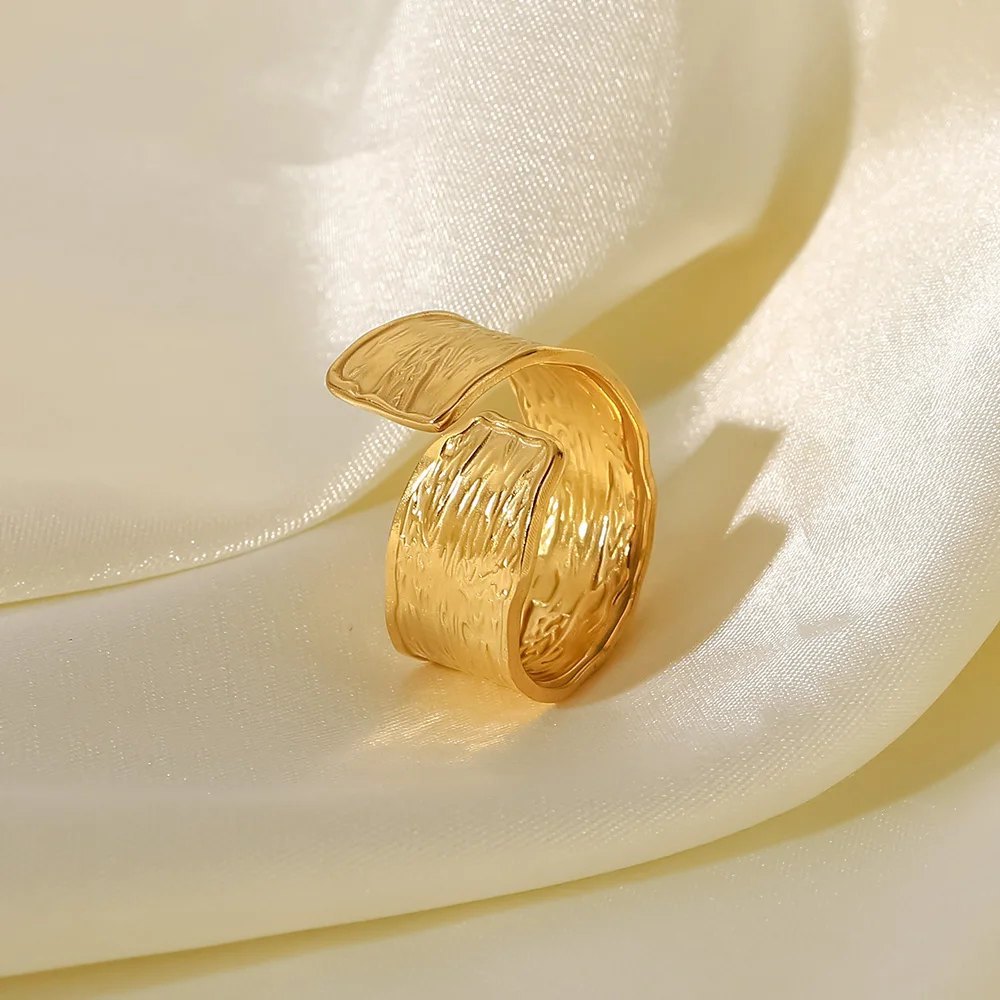 18k Gold Stainless Steel Irregular Geometric Line Liquid Open Ring Funky Trendy Adjustable Jewelry
