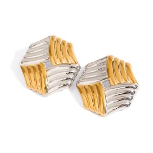 Ladies modern minimalist 18k gold stainless steel gold and silver color matching rib geometric hollow earring