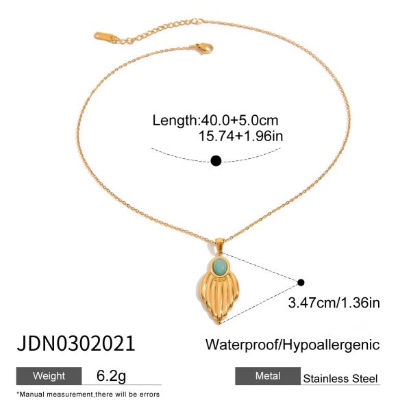 J&D Designer Women Niche Earrings 18K Gold Stainless Steel Blue Stone Glossy Leaf Pendant Necklaces - Image 4