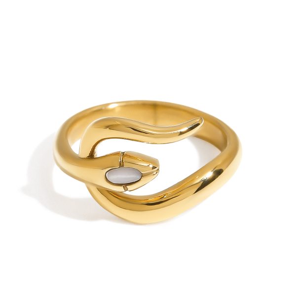 J&D 18K Gold Plate Stainless Steel Rings Modern Classic Shell Double Layer Winding Hollow Ribbed Snake Ring - Image 3